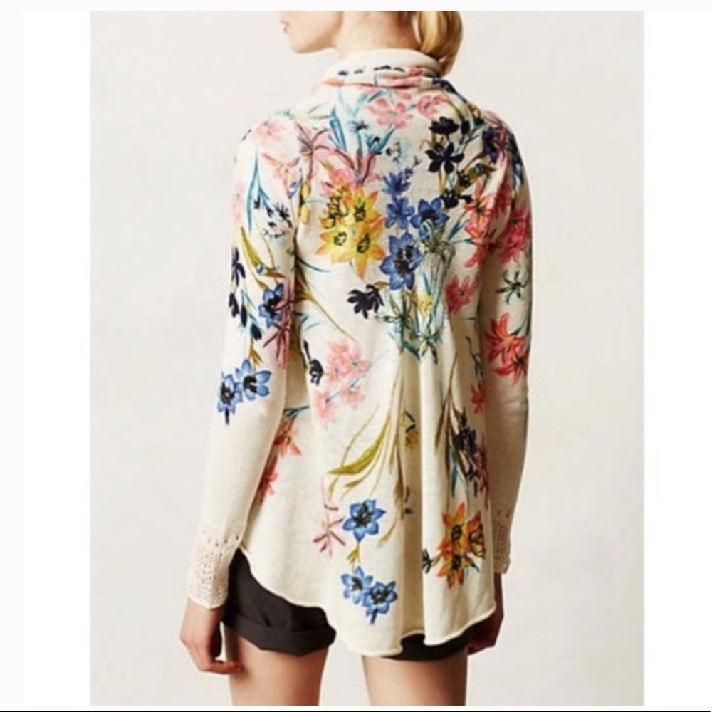 Anthropologie Knitted & Knotted floral cardigan Size Small Petite